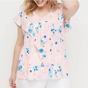 Lane Bryant Pink Floral Blouse Blue Womens plus size 24 sleeveless business top